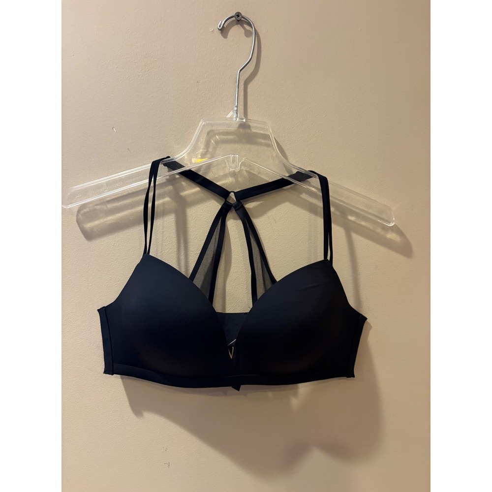 Victoria's Secret Black Wireless Padded Bra Strappy Mesh Racerback 36C